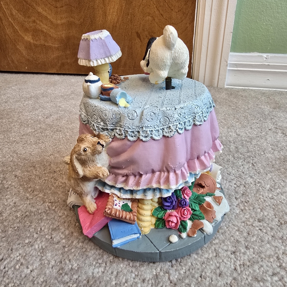Rotating Puppy on Table Reading Book Resin Music Box - Picture 5 of 14